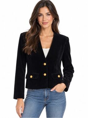 Lord & Taylor Vintage 100% Silky Pig Suede Two-Button Blazer Jacket Black Sz 4
